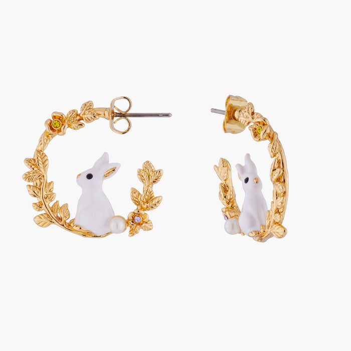Les Néréides ENCHANTED ENCOUNTER Bunny On Golden Branch Stud Creoles - White