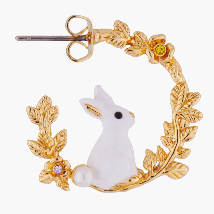 Les Néréides ENCHANTED ENCOUNTER Bunny On Golden Branch Stud Creoles - White