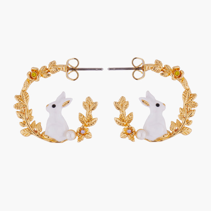 les néréides ENCHANTED ENCOUNTER Bunny on Golden Branch Stud Creoles - White