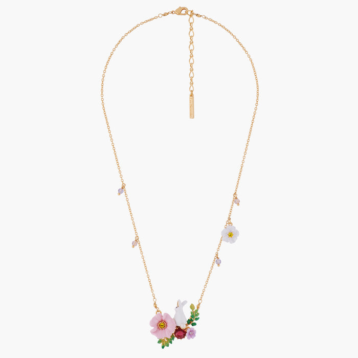 Les Néréides Enchanted Encounter Bunny On Pink Flower Pendant Necklace - Multicolor