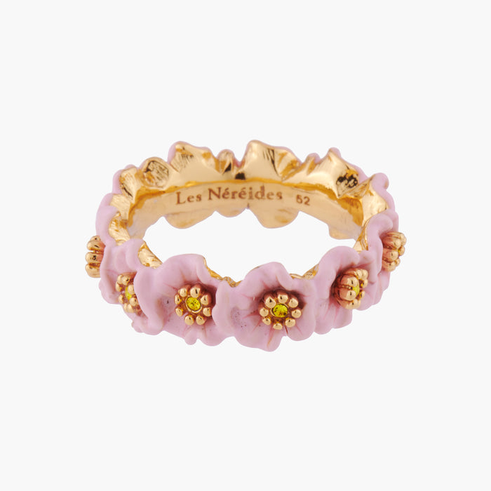 Les Néréides Enchanted Encounter Pink Flowers And Golden Pistils Thin Ring - 7 (54 Mm) / Pink