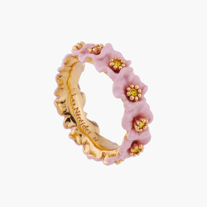 Les Néréides Enchanted Encounter Pink Flowers And Golden Pistils Thin Ring - 7 (54 Mm) / Pink