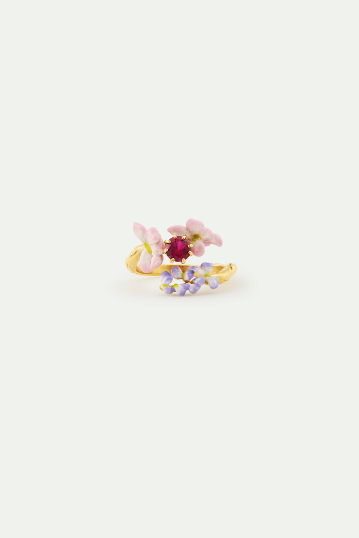 Les Néréides Faceted Pink Glass And Purple And Pink Wisteria Adjustable Ring - Multicolor