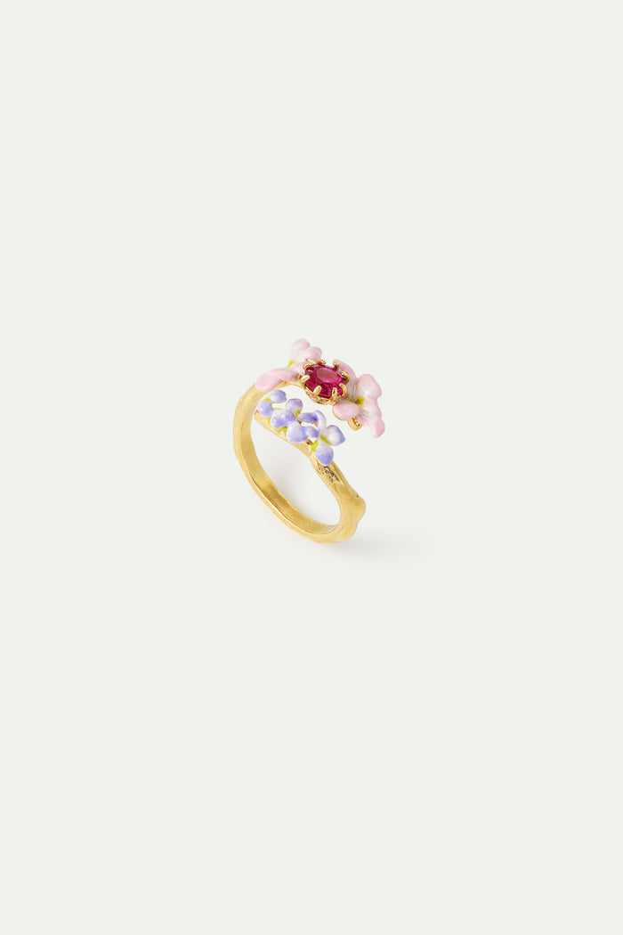 les néréides Faceted Pink Glass and Purple and Pink Wisteria Adjustable Ring - Multicolor