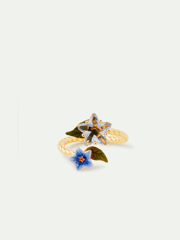 Les Néréides Faceted Star And Blue Jasmine Flower Adjustable You And Me Ring - Multicolor