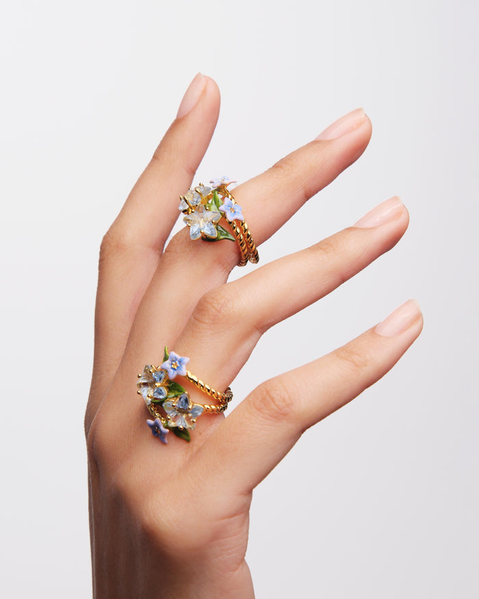 Les Néréides Faceted Star And Blue Jasmine Flower Adjustable You And Me Ring - Multicolor