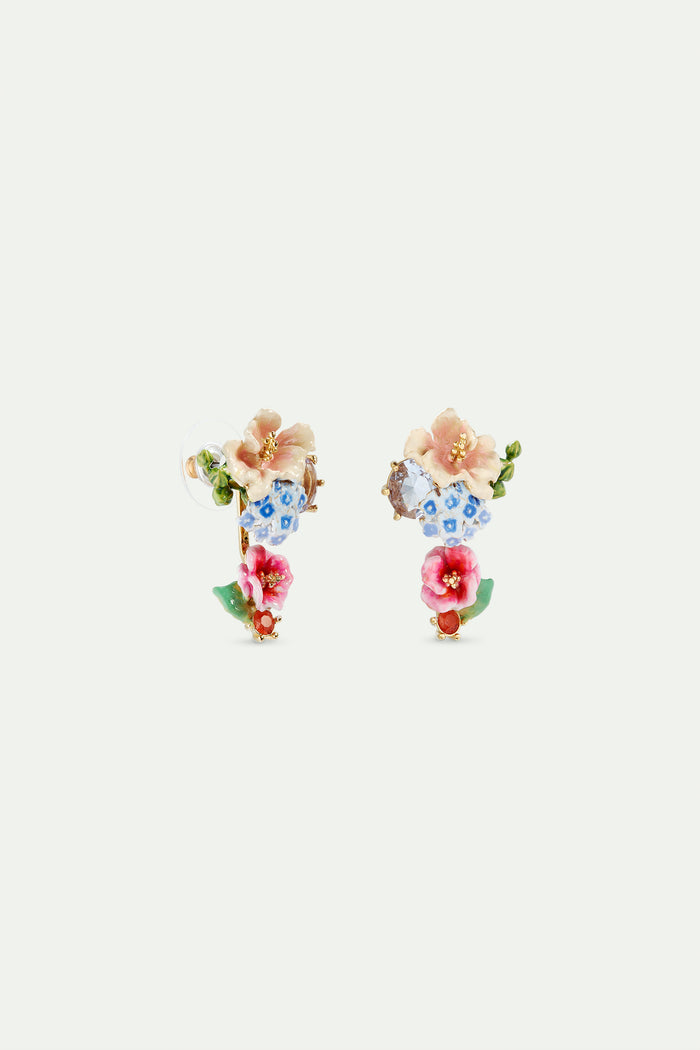 Les Néréides Faceted Stone Post Earrings With Hydrangea And Lavender Flowers - Multicolor