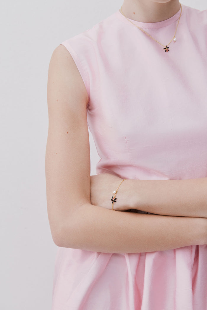 Les Néréides Fine Bracelet With Black Orchid Pink Faceted Crystal And Cultured Pearl - Multicolor