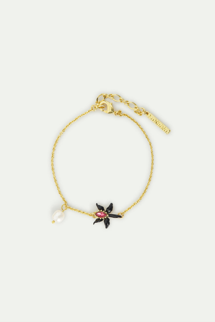 les néréides Fine Bracelet with Black Orchid Pink Faceted Crystal and Cultured Pearl - Multicolor