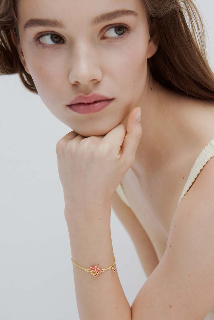 Les Néréides Fine Bracelet With Pink Anemone And Crystal - Pink