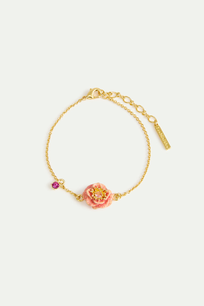 les néréides Fine Bracelet with Pink Anemone and Crystal - Pink