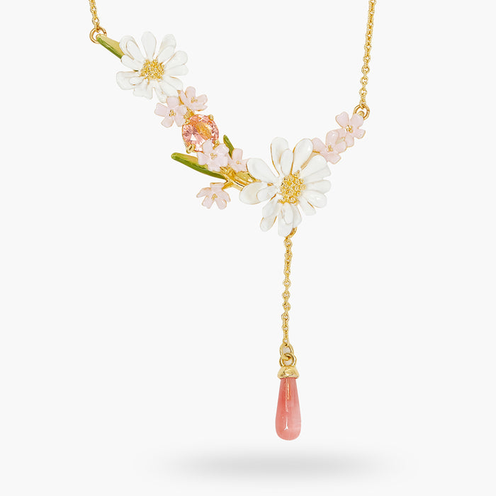 Les Néréides Flower Bouquet And Pink Pearl Statement Necklace - White