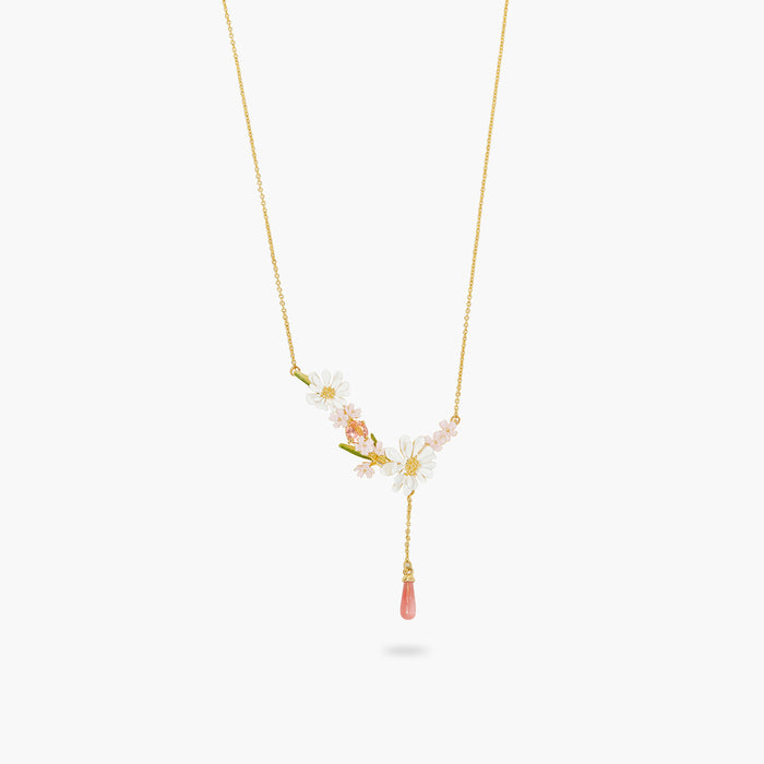 les néréides Flower Bouquet and Pink Pearl Statement Necklace - White