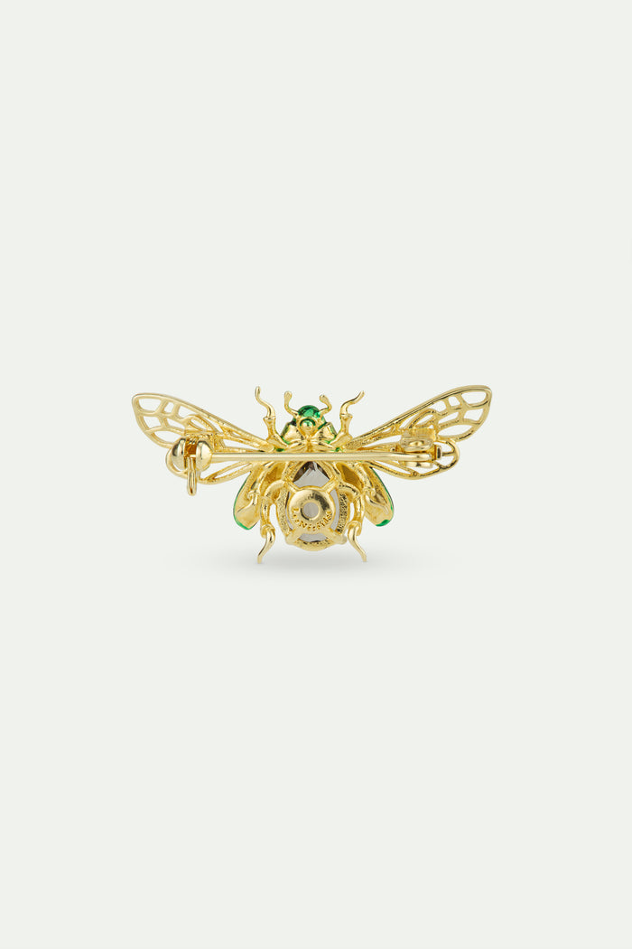 Les Néréides Flying Green Rose Chafer Brooch With Black Faceted Stone - Green