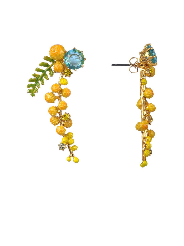 Les Néréides Gardens In Provence Long Mimosa Earrings - Yellow Green Blue