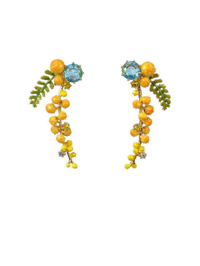 les néréides Gardens In Provence Long Mimosa Earrings - Yellow Green Blue