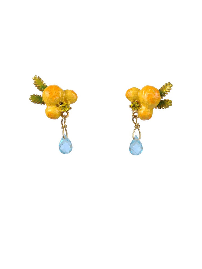 les néréides Gardens In Provence Mimosa Drop Clip On Earrings - Yellow/Green