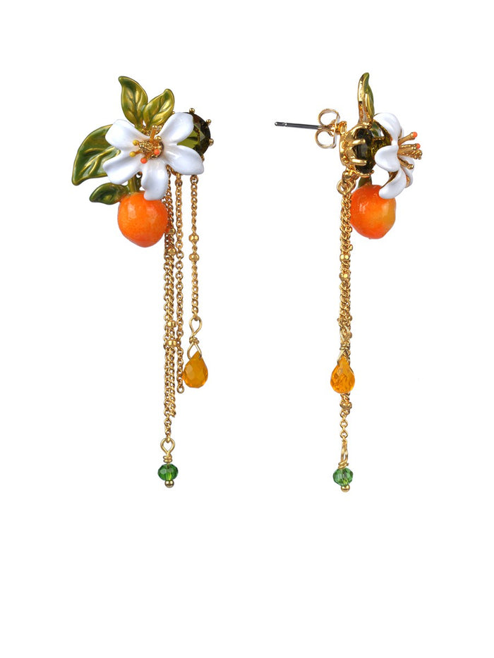 Les Néréides Gardens In Provence Orange Blossom Chain Earrings - Orange/White/Green