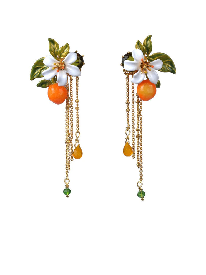 les néréides Gardens In Provence Orange Blossom Chain Earrings - Orange/White/Green