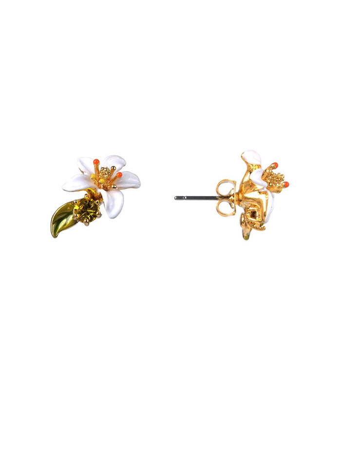Les Néréides Gardens In Provence Orange Blossom Earrings - White Yellow Green