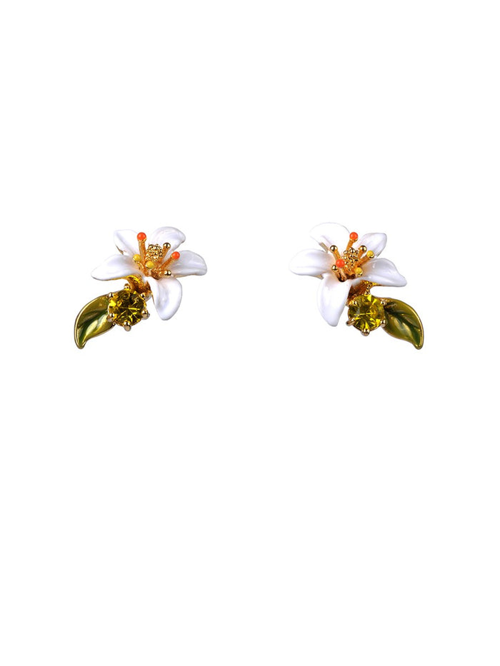 les néréides Gardens In Provence Orange Blossom Earrings - White Yellow Green
