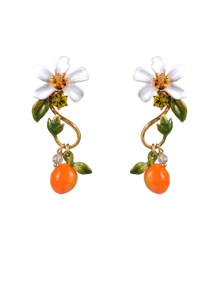 les néréides Gardens In Provence Orange Clip-On Drop Earrings - Orange White Green