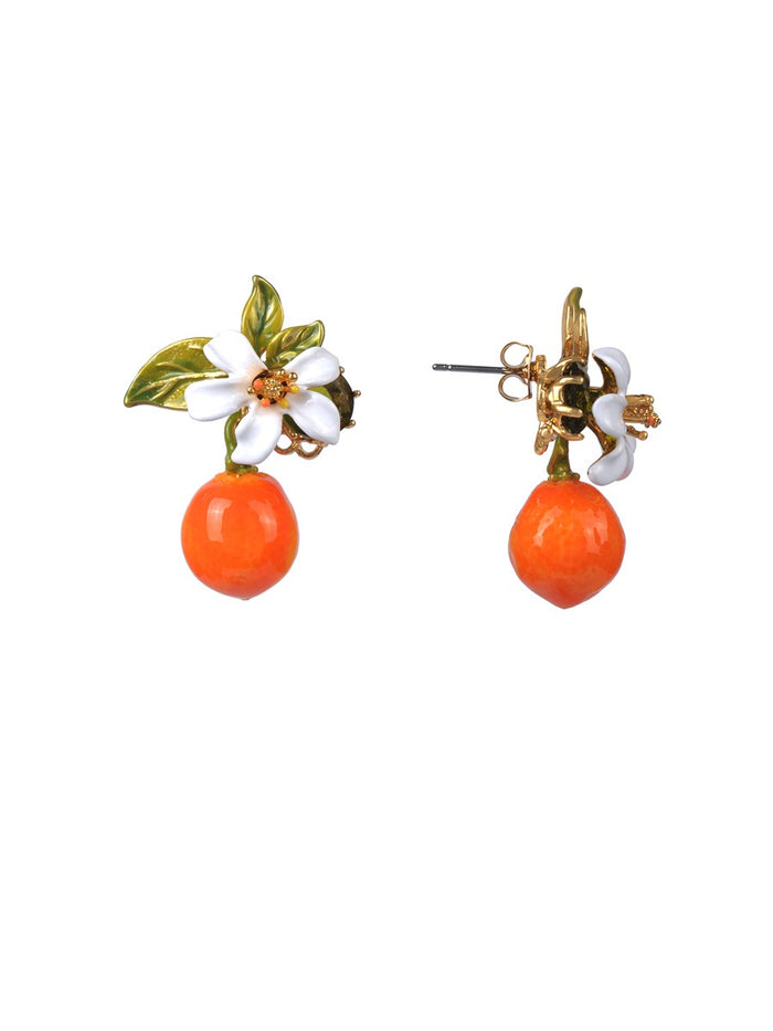 Les Néréides Gardens In Provence Orange Post Earrings - Orange White Green