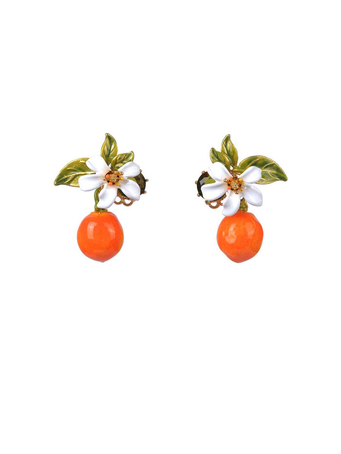 les néréides Gardens In Provence Orange Post Earrings - Orange White Green