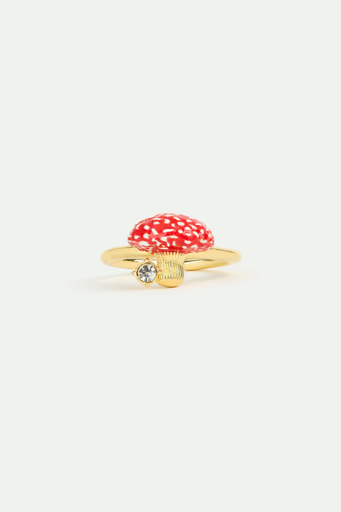 Les Néréides Gold And Red Mushroom And Faceted Crystal Adjustable Ring - Red