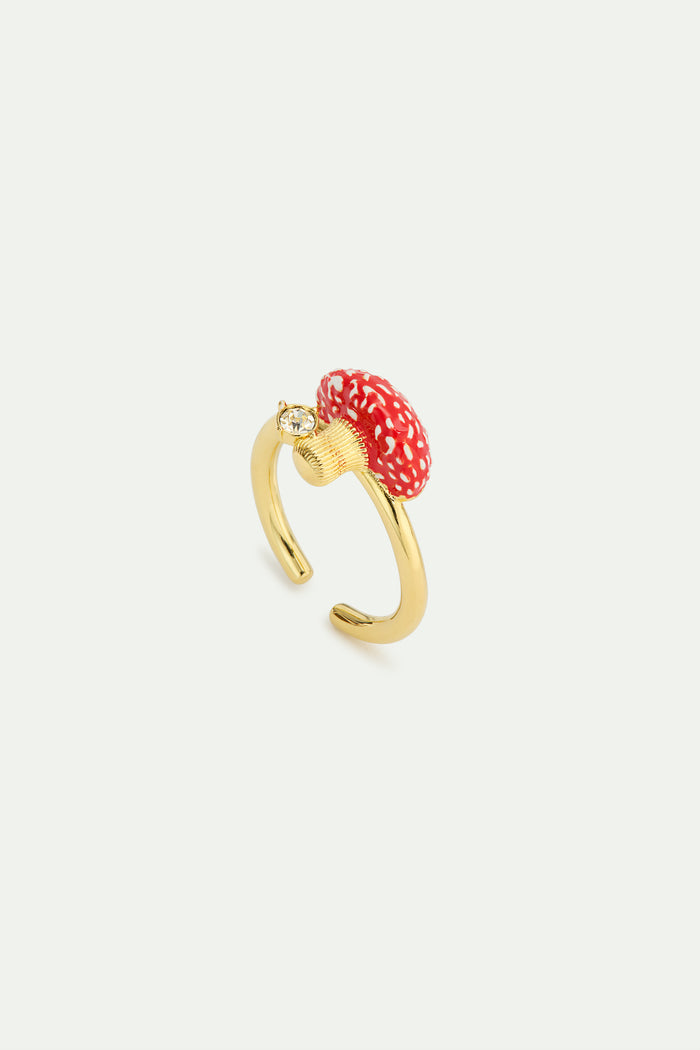 les néréides Gold and Red Mushroom and Faceted Crystal Adjustable Ring - Red