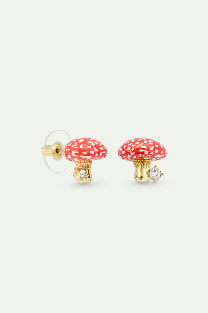 Les Néréides Gold And Red Mushroom And Faceted Crystal Post Earrings - Red