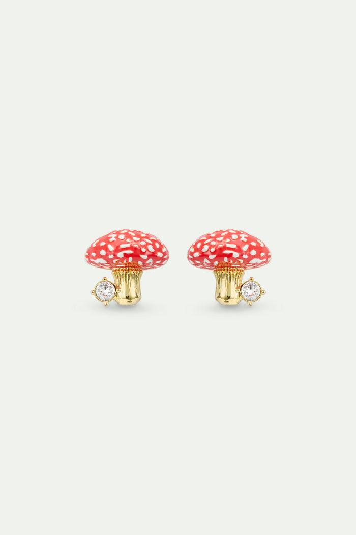 les néréides Gold and Red Mushroom and Faceted Crystal Post Earrings - Red
