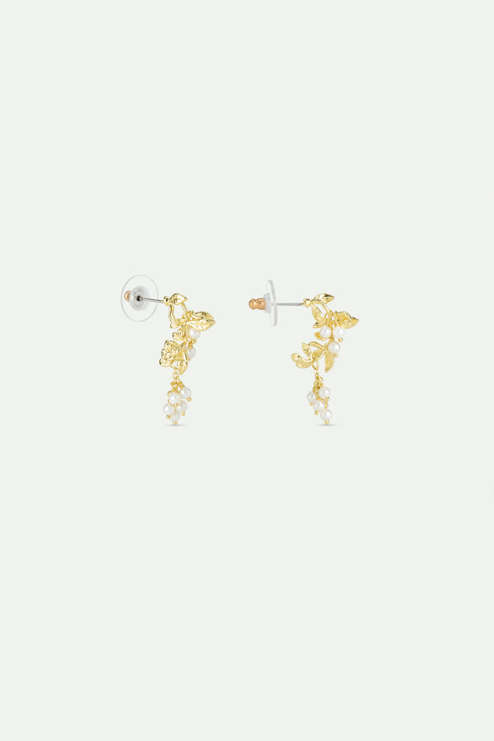 Les Néréides Gold And White Post Earrings With Laurel Arch And Cultured Pearls - White