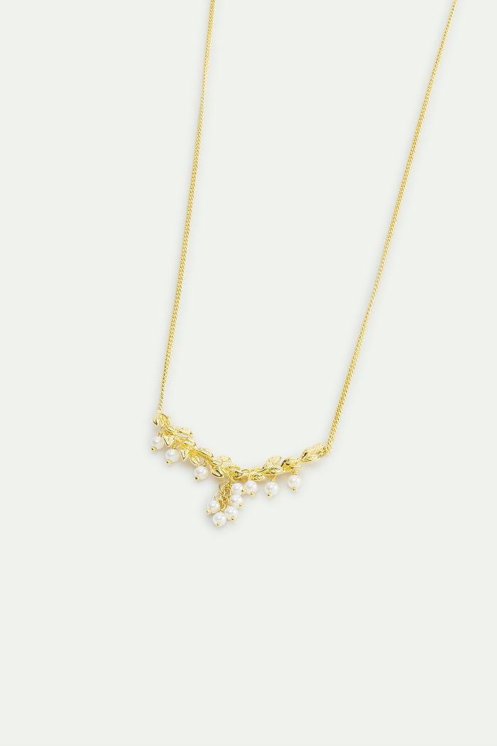 Les Néréides Gold And White Statement Necklace With Laurel And Cultured Pearl - White