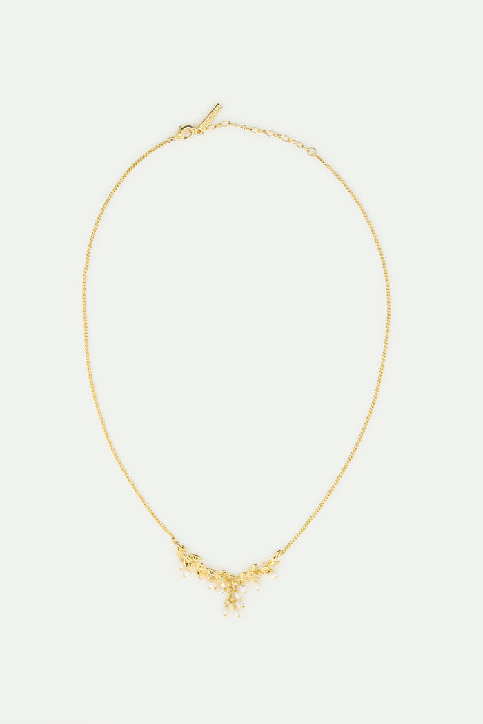 Les Néréides Gold And White Statement Necklace With Laurel And Cultured Pearl - White