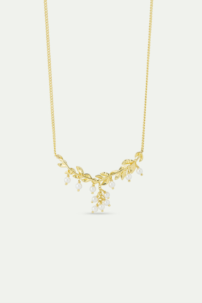 les néréides Gold and White Statement Necklace with Laurel and Cultured Pearl - White