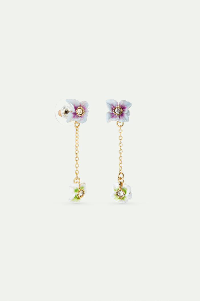 Les Néréides Gold Hydrangea Flowers Dangle Post Earrings - Purple