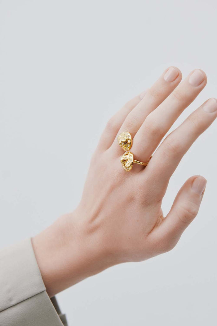 Les Néréides Gold Mushroom And Faceted Crystals Adjustable Ring - Gold