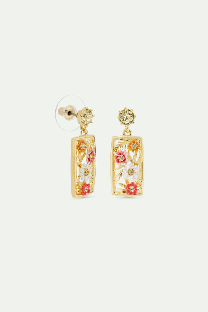 Les Néréides Gold-Plated Openwork Post Earrings With Zinnias And Faceted Yellow Crystal - Multicolor