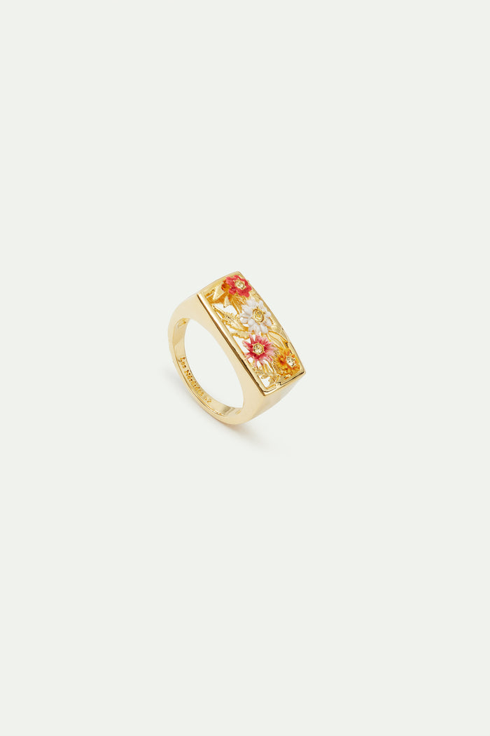 les néréides Gold-Plated Signet Ring with Zinnias - 5.5 (50 mm) / Multicolor