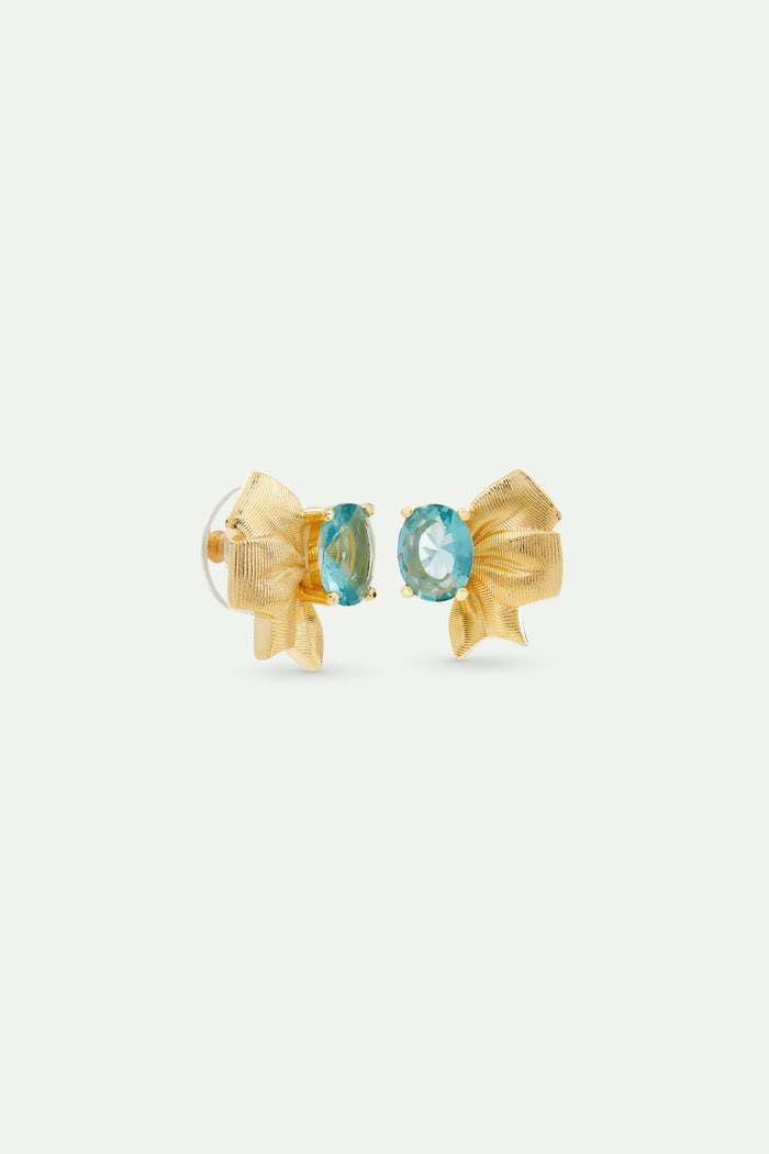 Les Néréides Gold Ribbon And Blue Oval Cut Stone Earrings - Gold