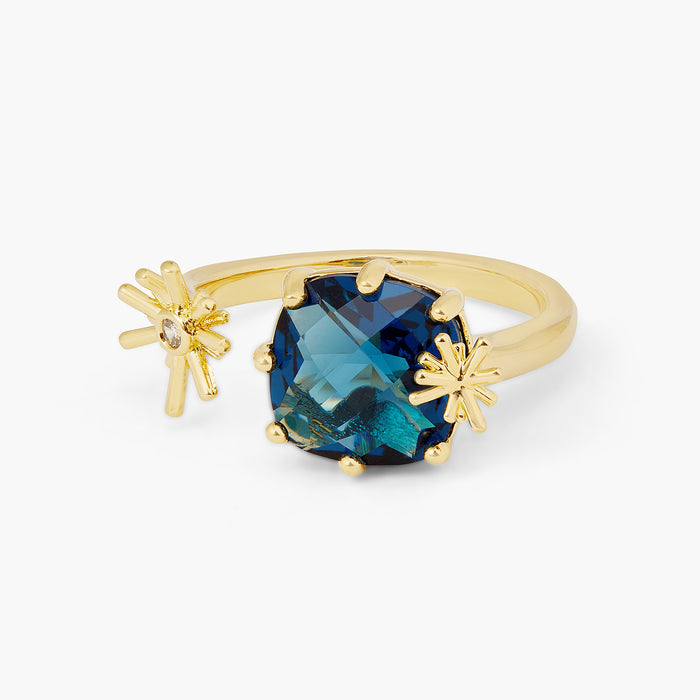 Les Néréides Gold Stars And Square Stone Adjustable Me And You Ring - Blue