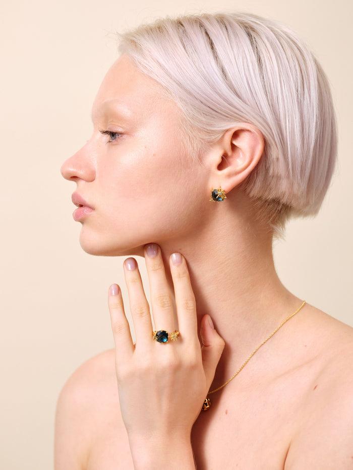 Les Néréides Gold Stars And Square Stone Adjustable Me And You Ring - Blue