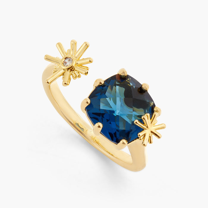 les néréides Gold Stars and Square Stone Adjustable Me and You Ring - Blue