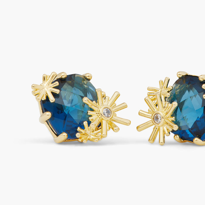 Les Néréides Gold Stars And Square Stone Sleeper Earrings - Blue
