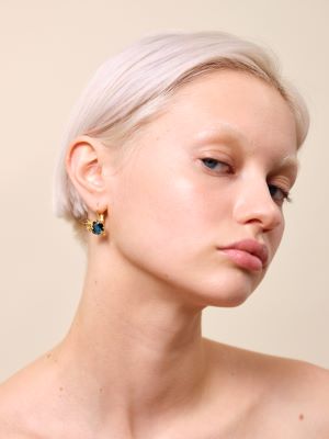 Les Néréides Gold Stars And Square Stone Sleeper Earrings - Blue