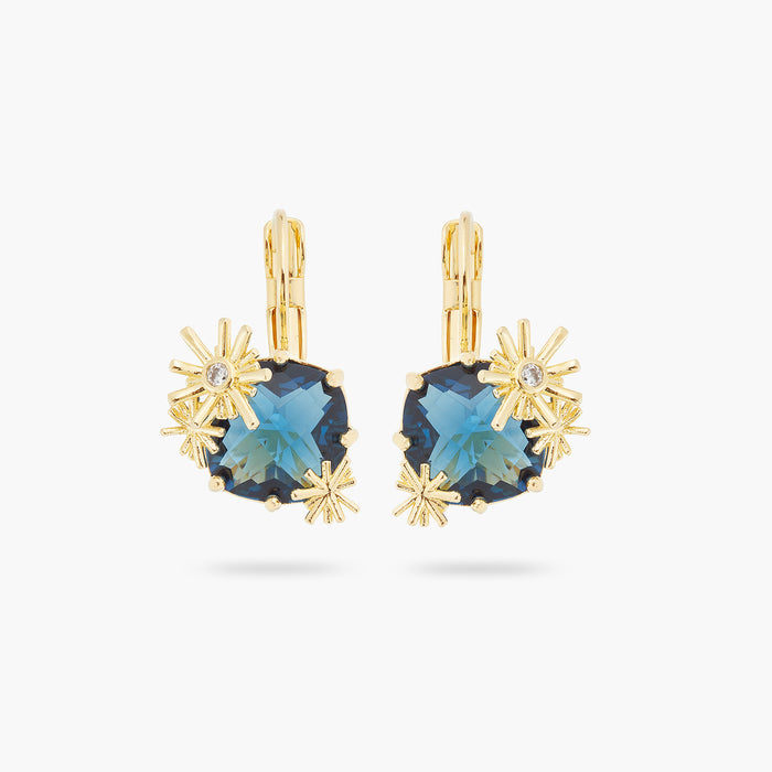 les néréides Gold Stars and Square Stone Sleeper Earrings - Blue