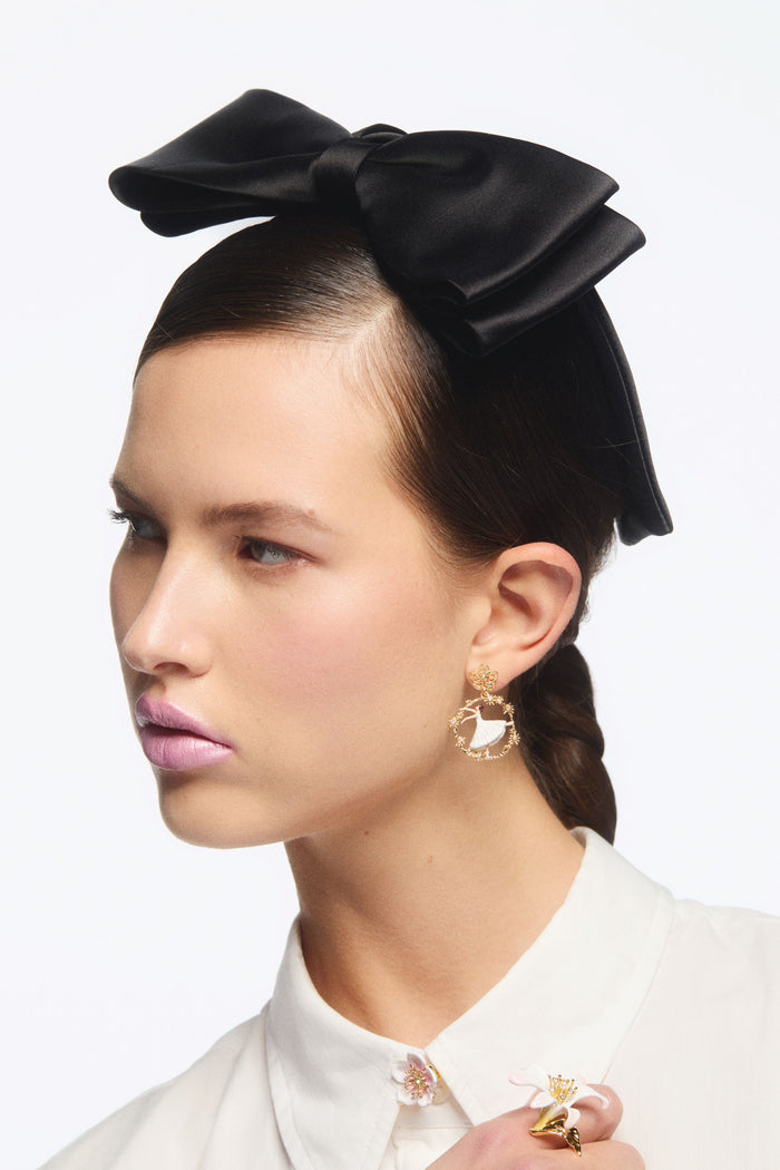 Les Néréides Golden Dancing Ballerina Filigree Post Hoop Earrings - White