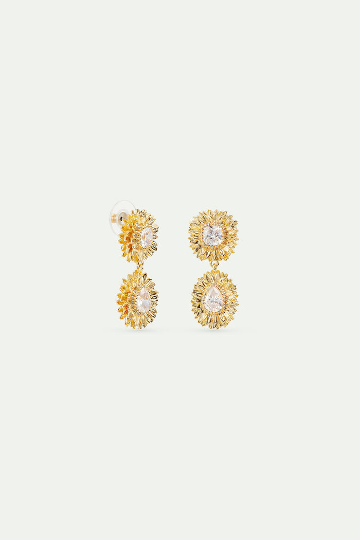 Les Néréides Golden Dandelion And Cut Stone Dangle Post Earrings - Gold