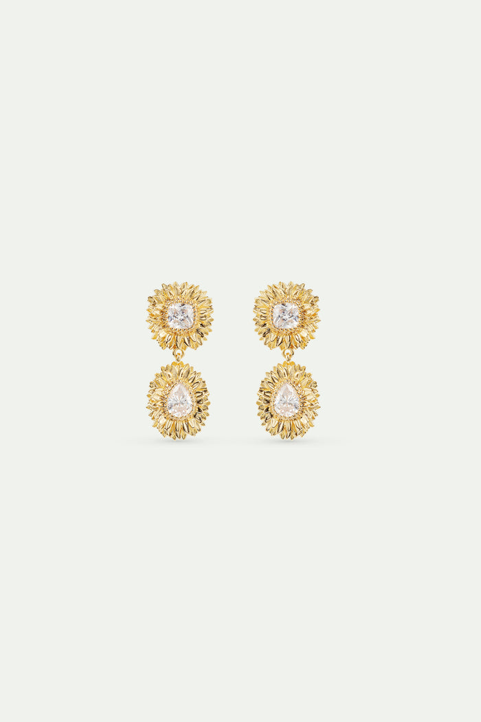 les néréides Golden Dandelion and Cut Stone Dangle Post Earrings - Gold